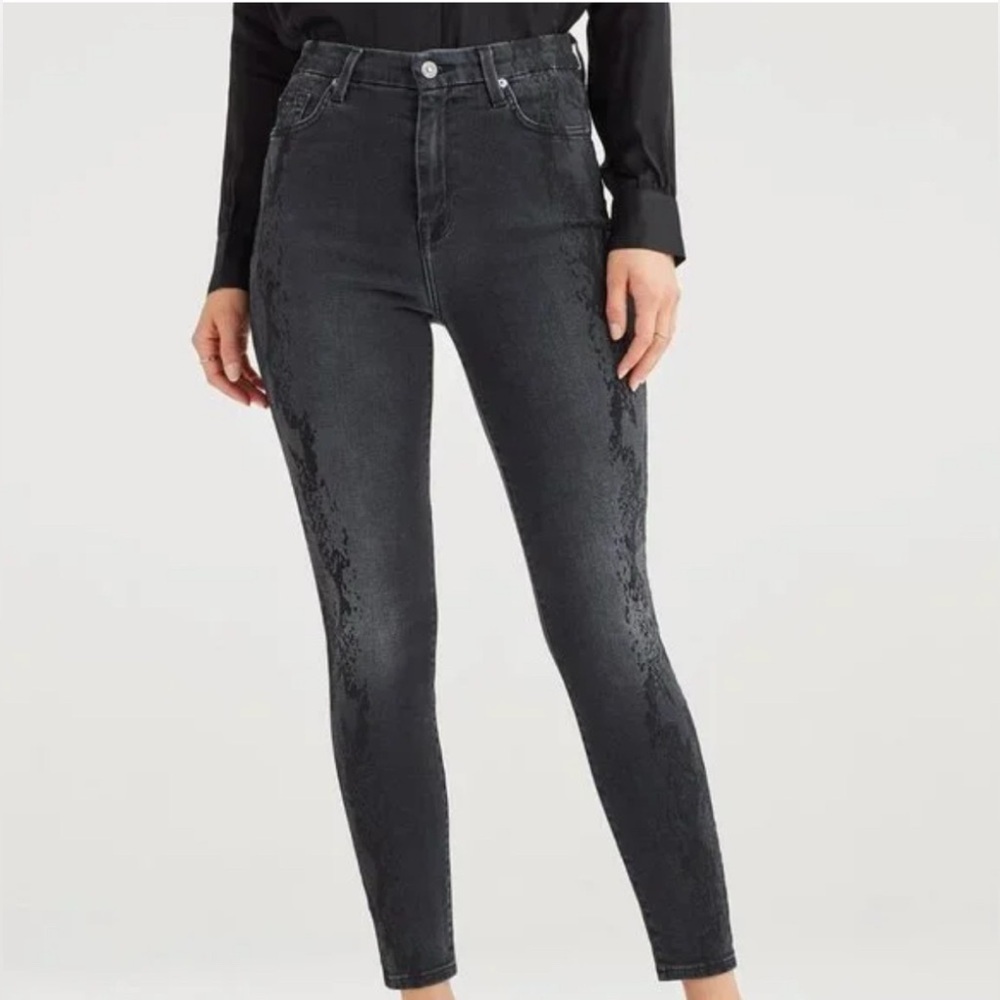 7 for all mankind Aubrey Super High Waist Black Skinny Jeans Snake Print 28 NWT